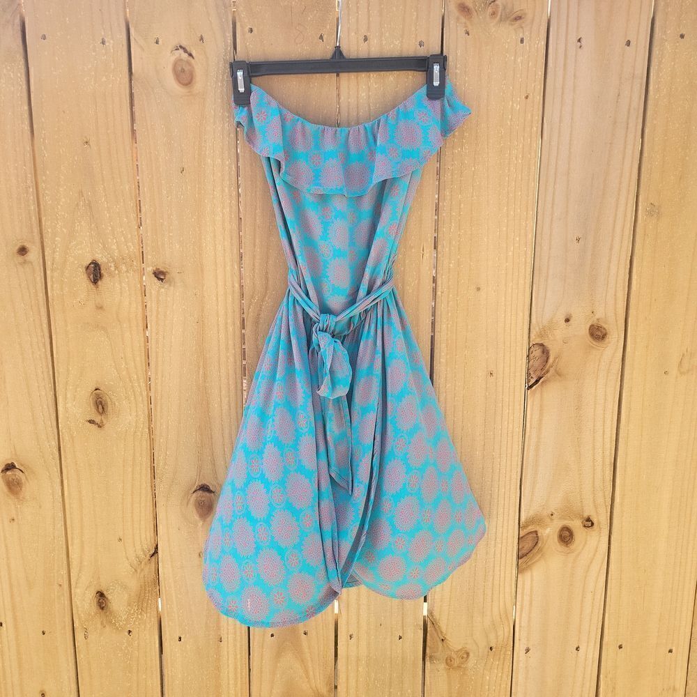 Strapless Sundress, Medium, Teal & Orange